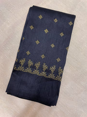 Black peacock kasuti blouse close-up showing embroidered peacock motifs